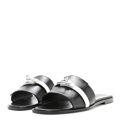Hermes Calfskin Giulia Sandals 39 Black White 4 of 8
