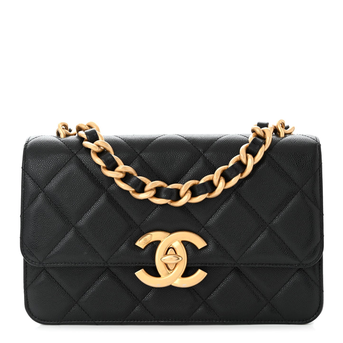 Shiny Caviar Quilted Small Flap Black
