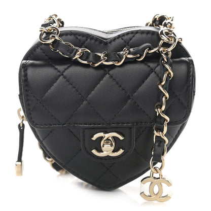 Chanel Lambskin Quilted CC In Love Heart Waist Belt Bag With Chain Black 1 of 12