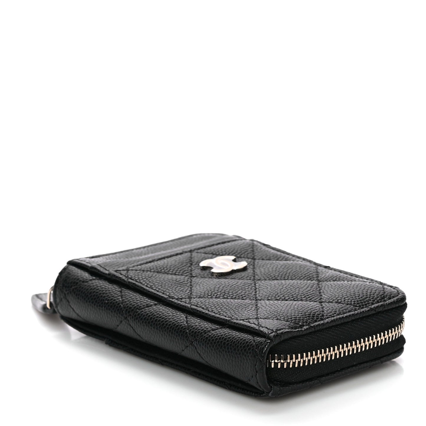 Caviar Quilted Zip Card Holder Black