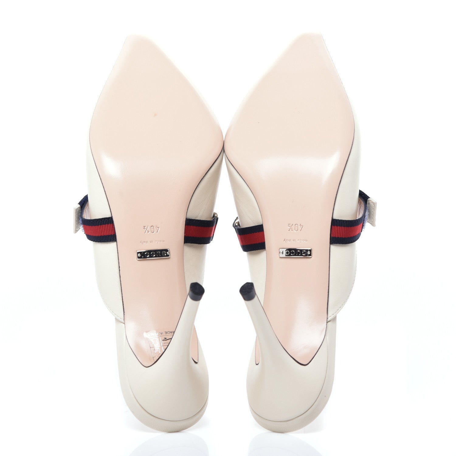 Gucci Malaga Kid Sylvie Web Cross Strap Mid-Heel Slides 40.5 Vintage White 5 of 9