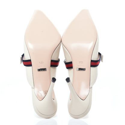 Gucci Malaga Kid Sylvie Web Cross Strap Mid-Heel Slides 40.5 Vintage White 5 of 9