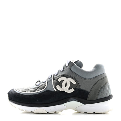 Chanel Fabric Suede Calfskin Quilted CC Sneakers 35 Dark Grey 1 of 11