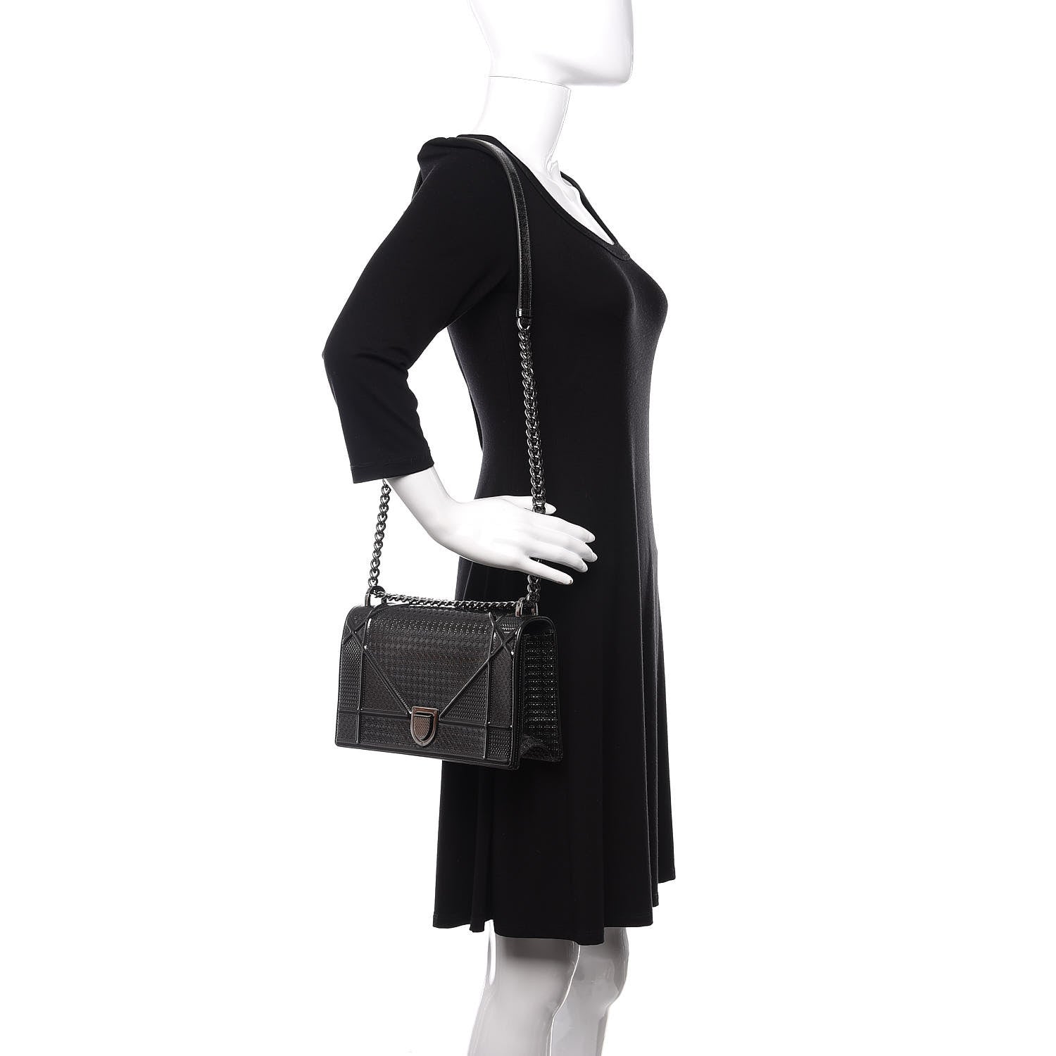 Christian Dior Metallic Patent Micro-Cannage Medium Diorama Flap Bag Silver 2 of 11