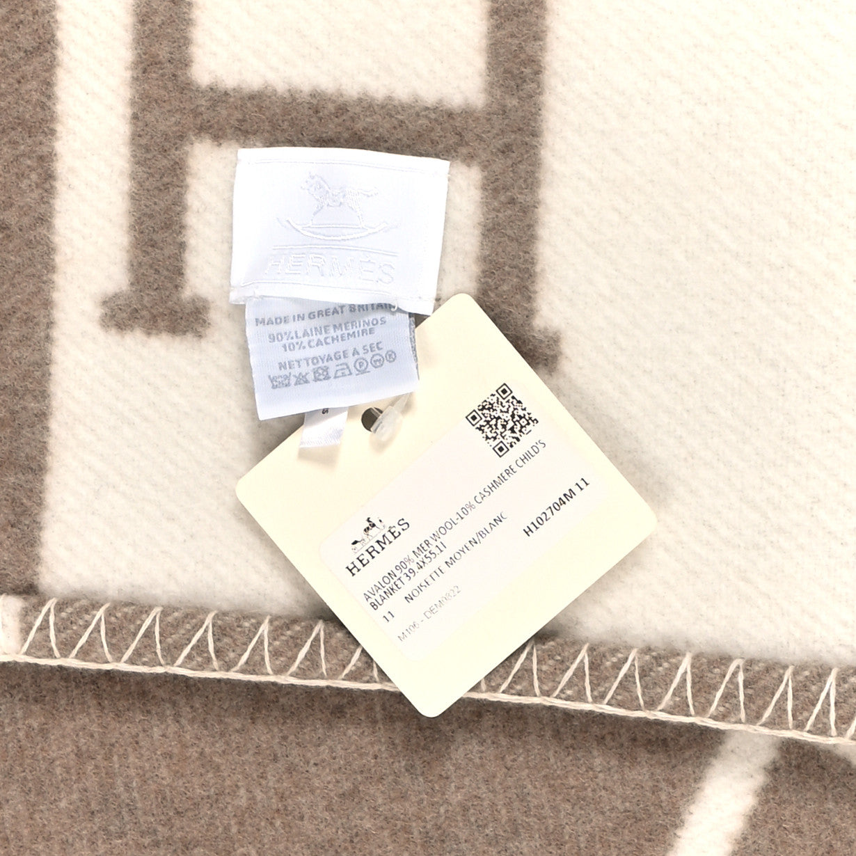 Hermes Wool Cashmere Avalon Baby Blanket Noisette Moyen White 5 of 5