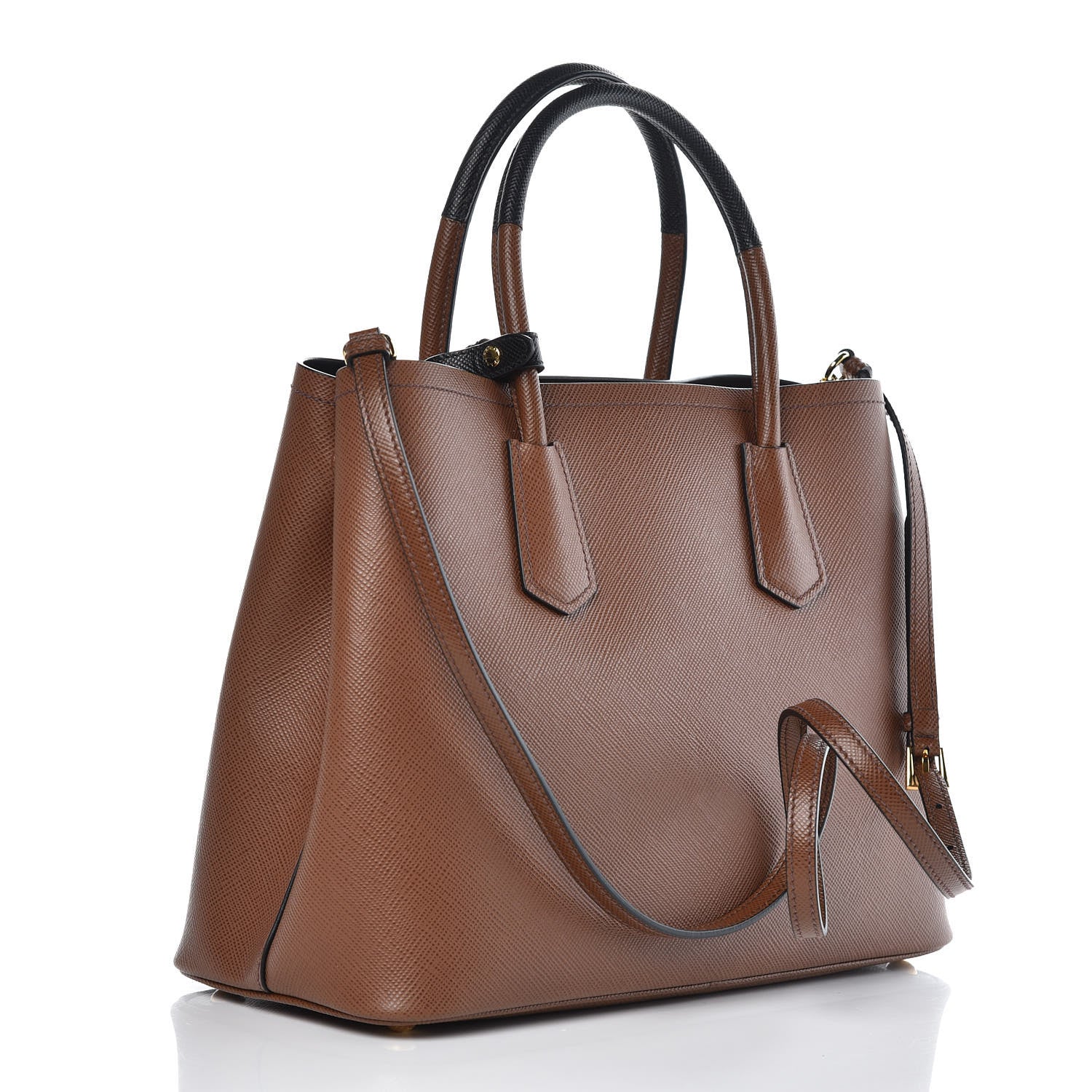 Prada Saffiano Cuir Small Bi-Color Double Bag Palissandro Black 3 of 7