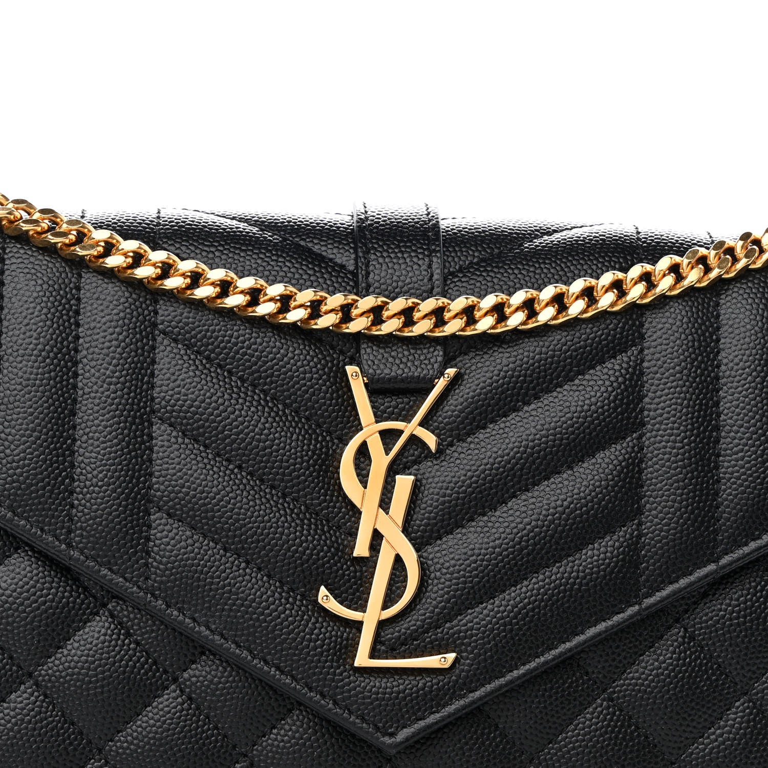Saint Laurent Grain De Poudre Mixed Matelasse Triquilt Monogram Chain Wallet Black 8 of 11