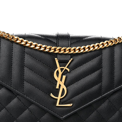 Saint Laurent Grain De Poudre Mixed Matelasse Triquilt Monogram Chain Wallet Black 8 of 11