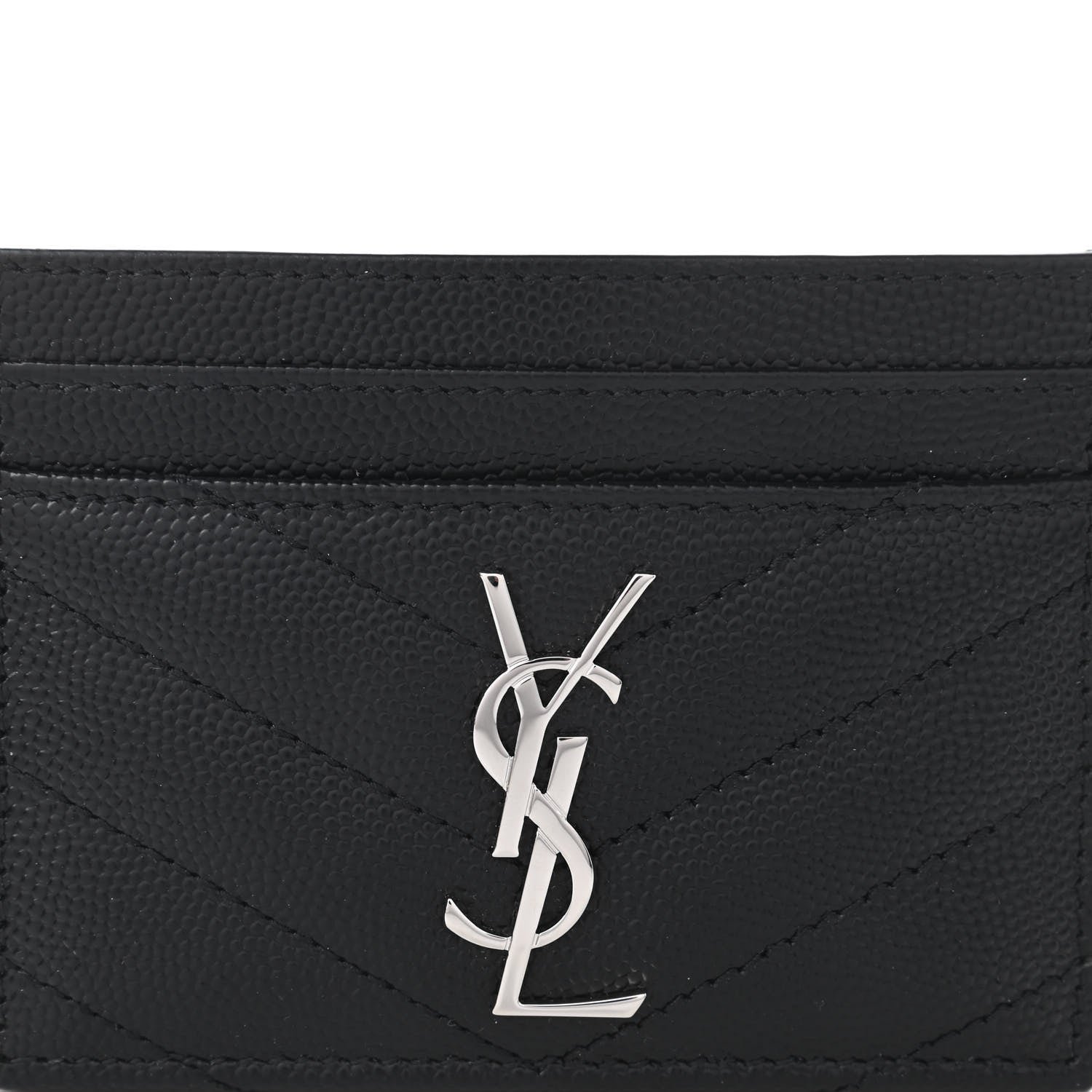 Saint Laurent Grain De Poudre Matelasse Chevron Monogram Credit Card Case Black 8 of 9
