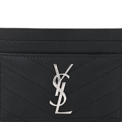 Saint Laurent Grain De Poudre Matelasse Chevron Monogram Credit Card Case Black 8 of 9