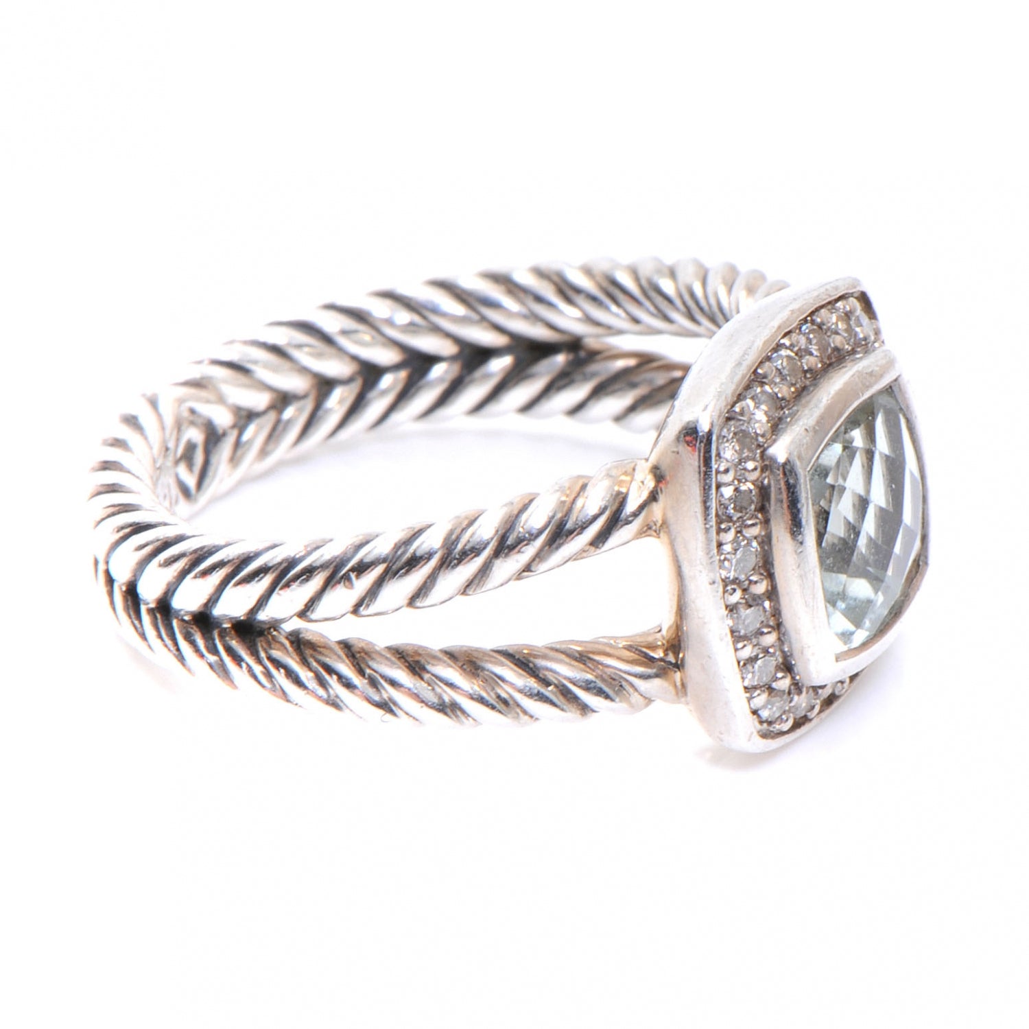David Yurman Sterling Silver Diamond Prasiolite 7mm Petite Albion Ring 52 6 6 of 7
