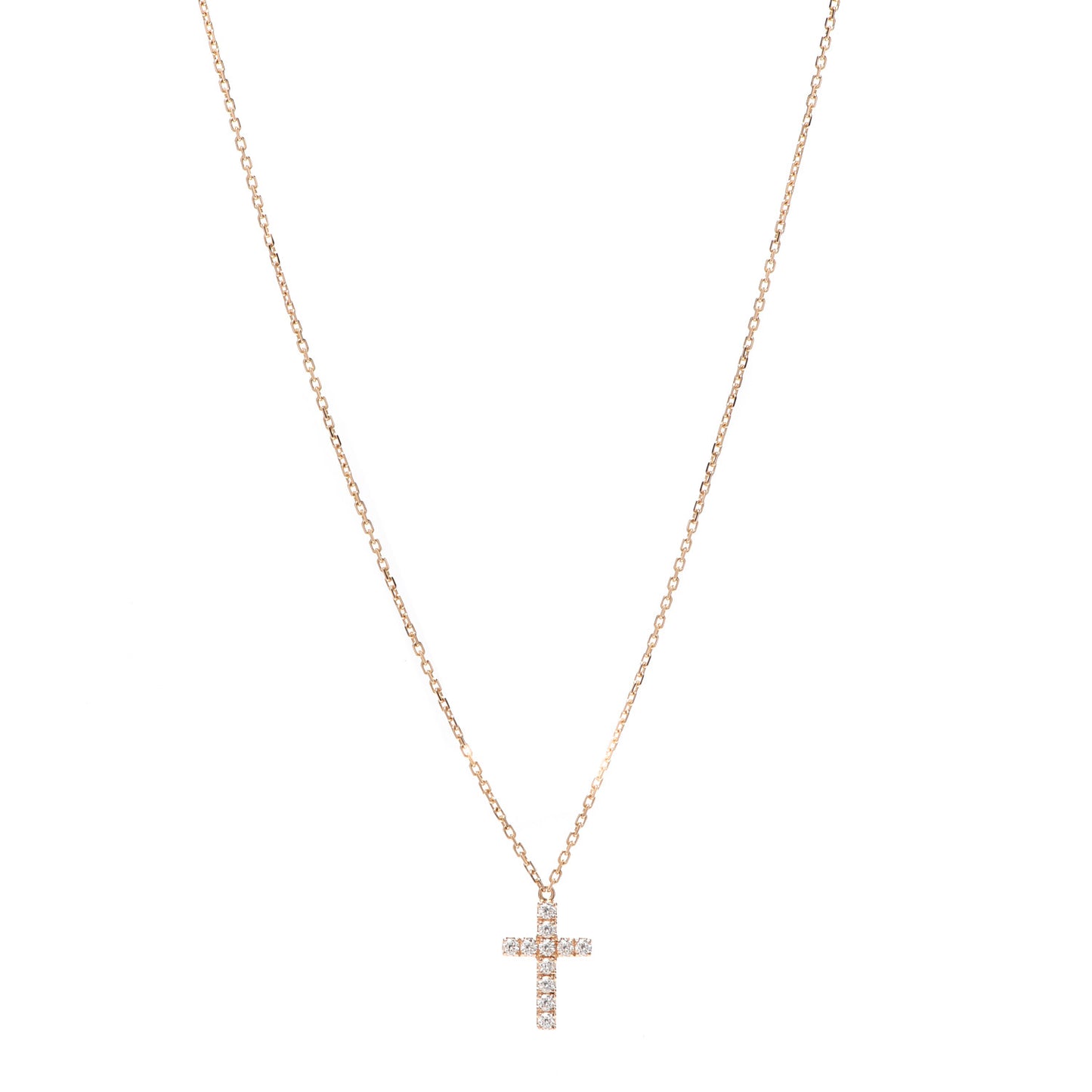 18K Pink Gold Diamond Symbols Cross Pendant Necklace