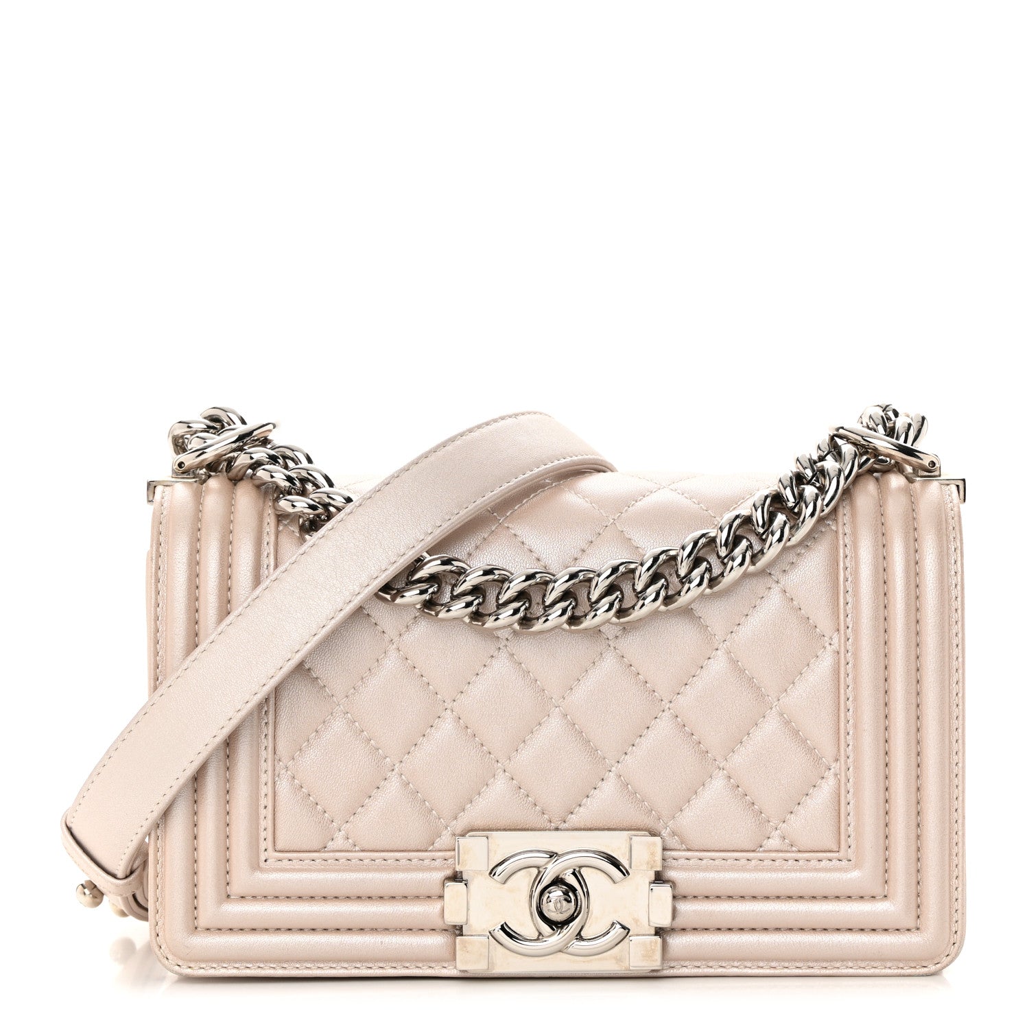 Chanel Metallic Calfskin Quilted Small Boy Flap Light Pink 1 of 15