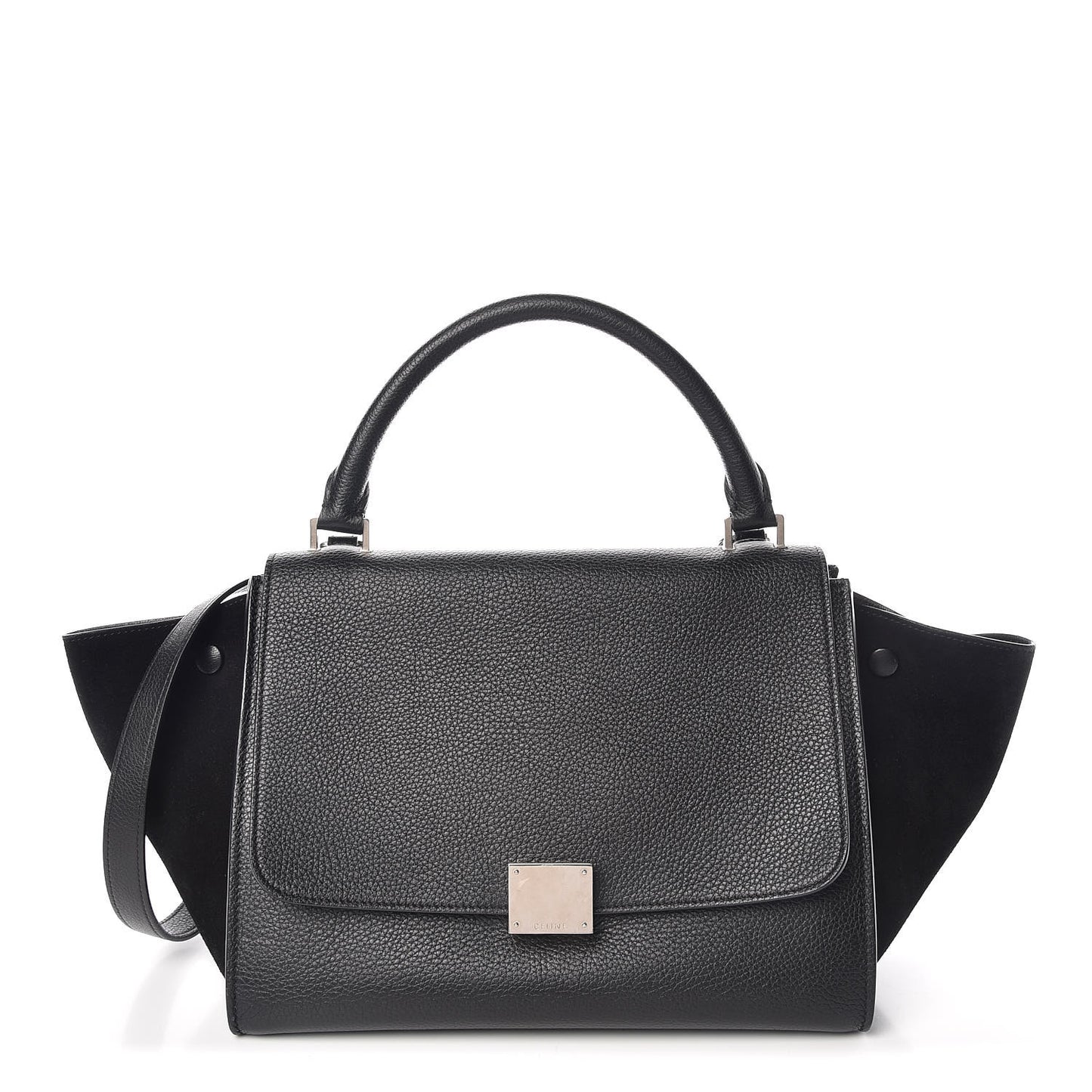 Drummed Calfskin Suede Small Trapeze Black