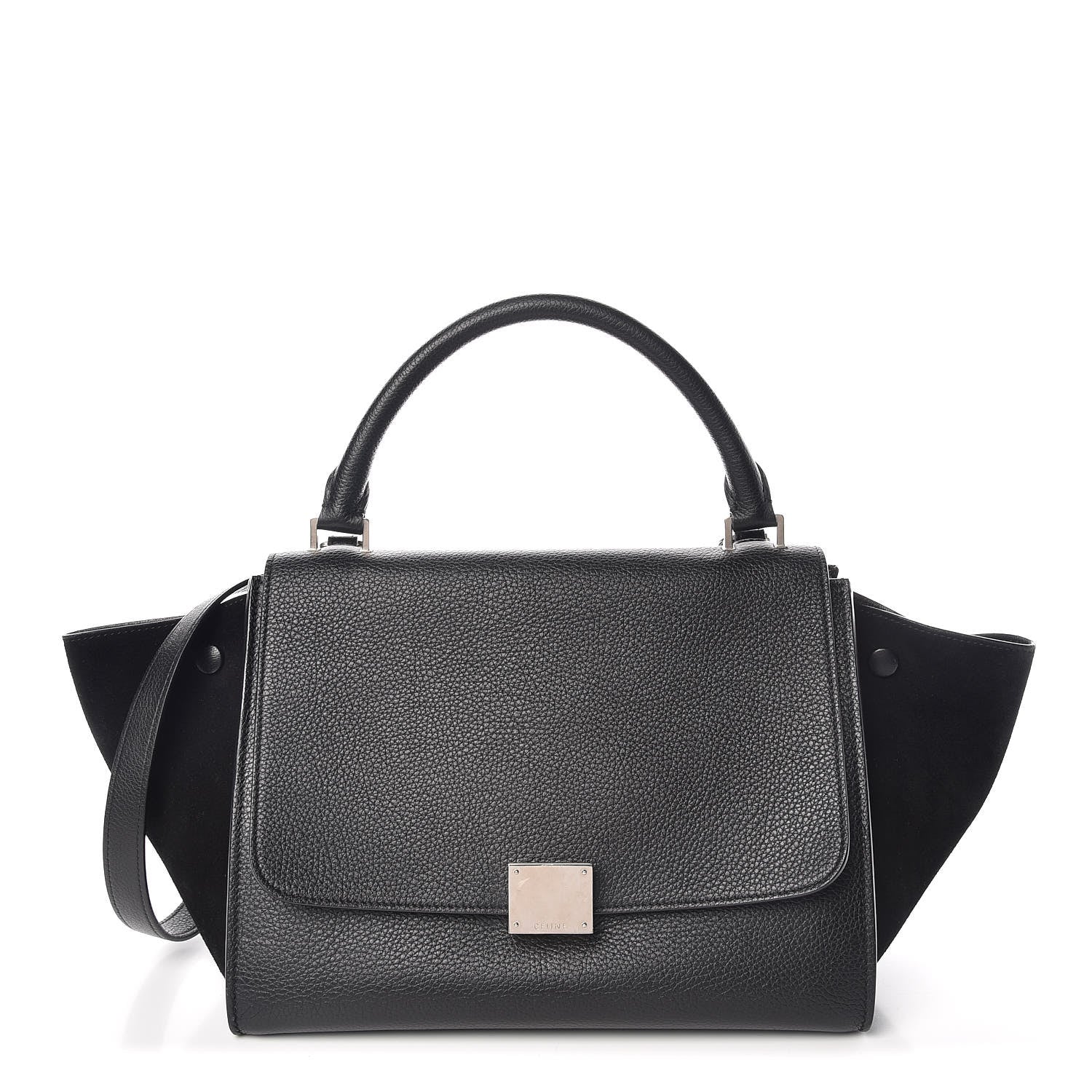 Celine Drummed Calfskin Suede Small Trapeze Black 1 of 11