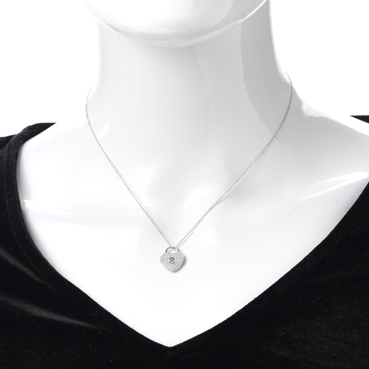 Tiffany Platinum Diamond Small Heart Lock Pendant Necklace 2 of 5