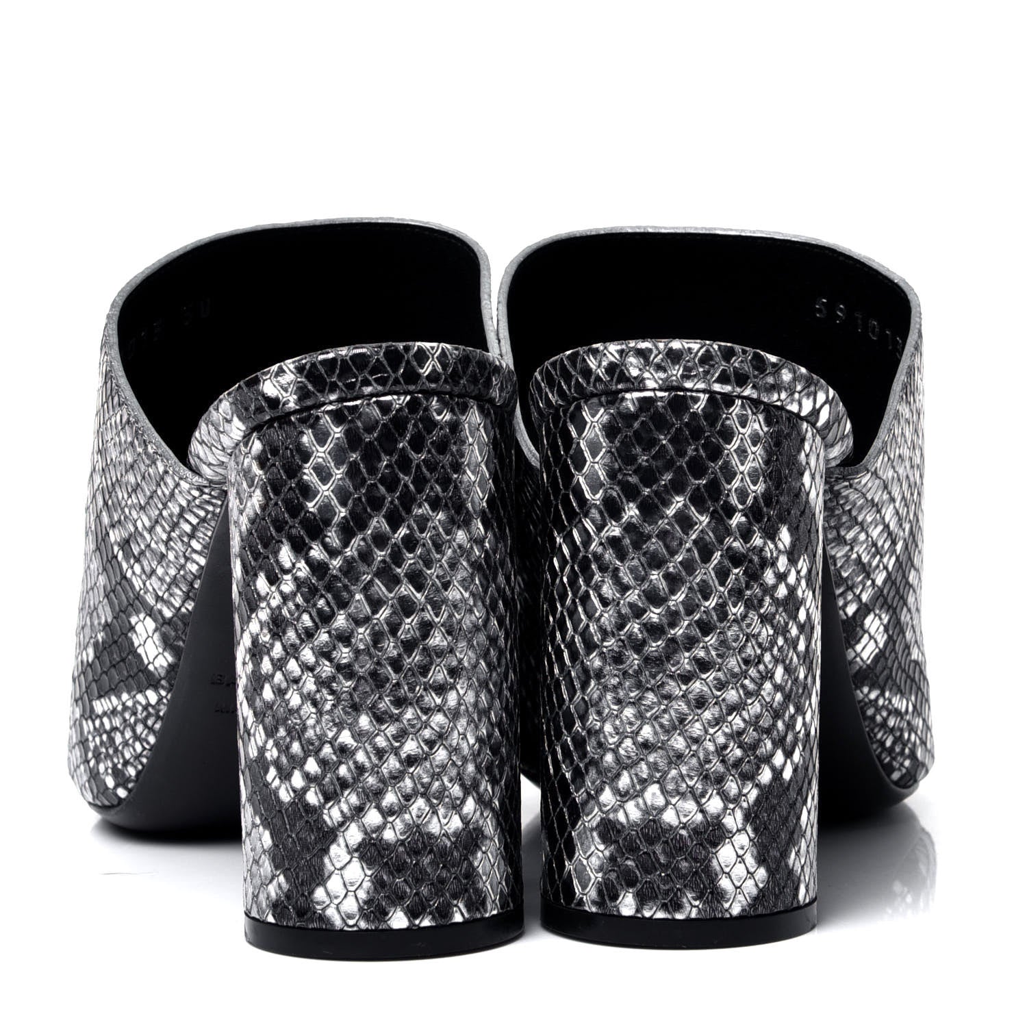 Balenciaga Kidskin Snake Effect Oval 90mm Mule Pump 38 Silver 5 of 6