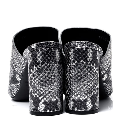 Balenciaga Kidskin Snake Effect Oval 90mm Mule Pump 38 Silver 5 of 6