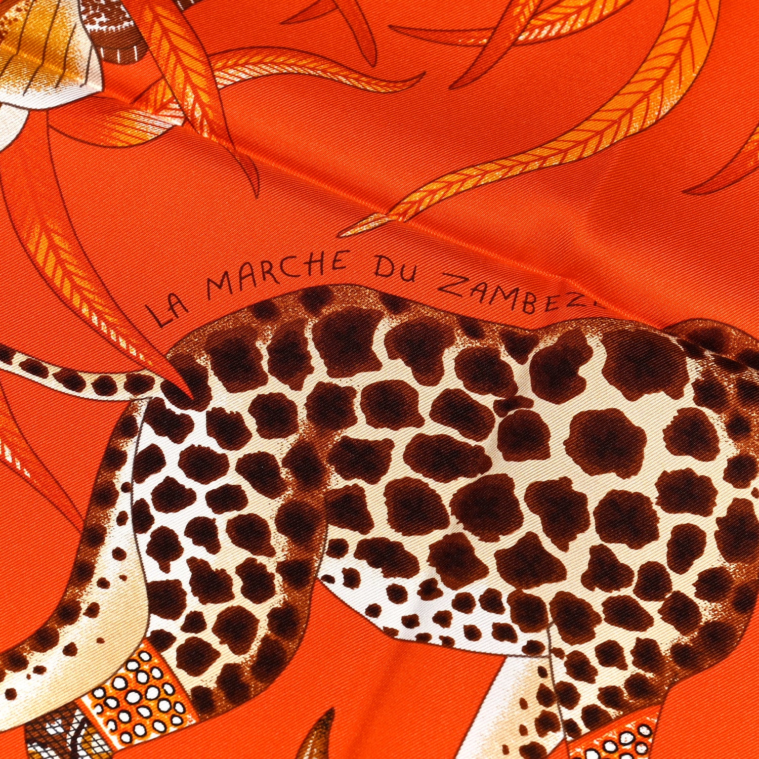 Hermes Silk La Marche Du Zambeze Scarf 90 Orange Brun Caramel 3 of 5
