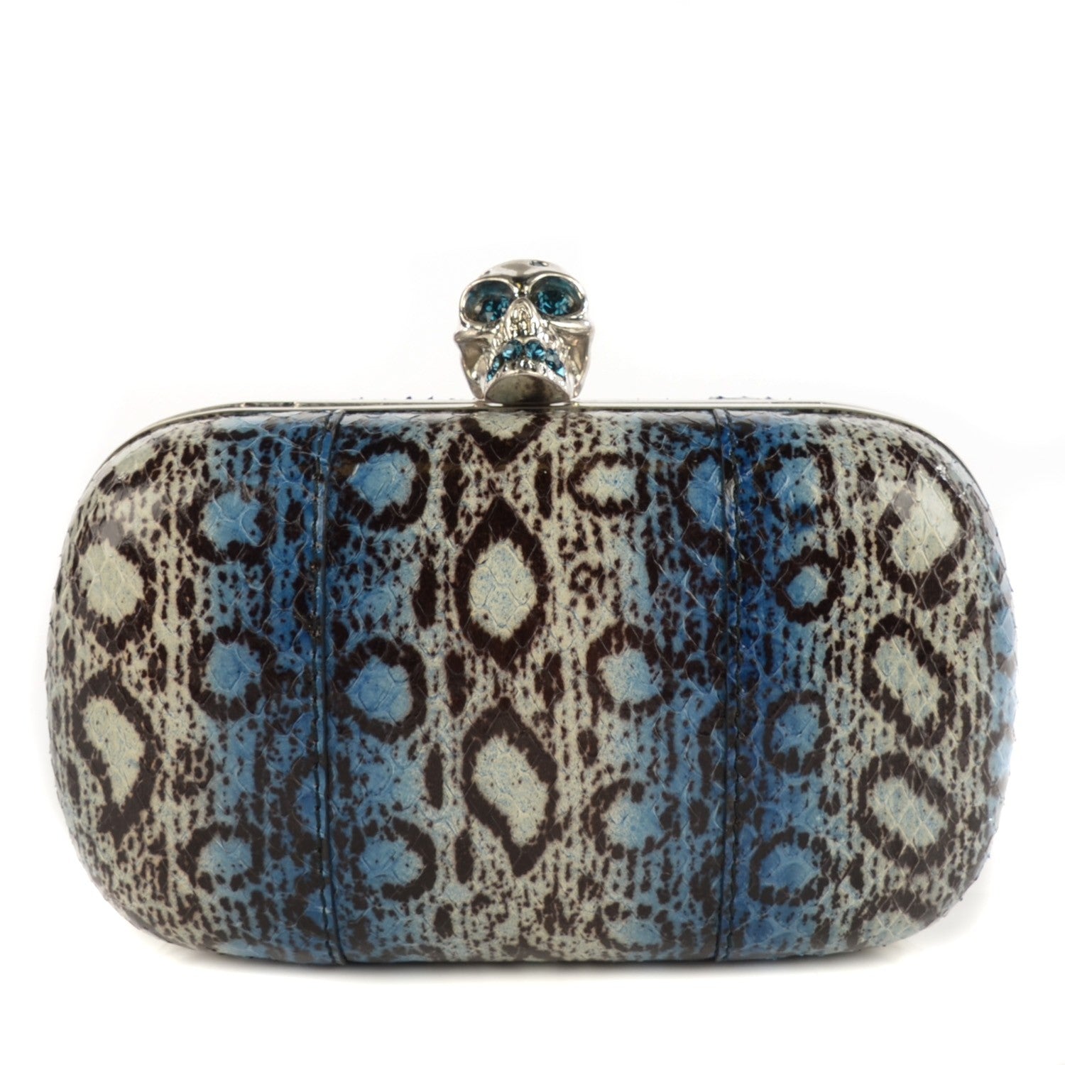 Alexander McQueen Snakeskin Skull Box Clutch Blue 1 of 8