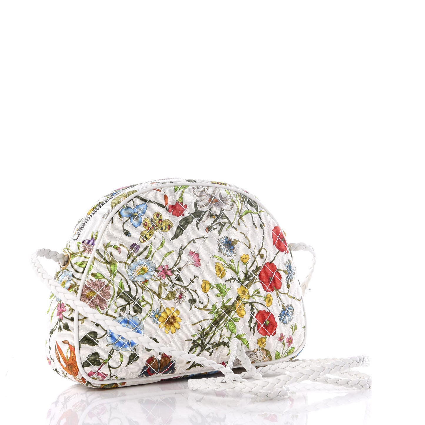 Canvas Flora Floral Trapuntata Small Zumi Dome Shoulder Bag White