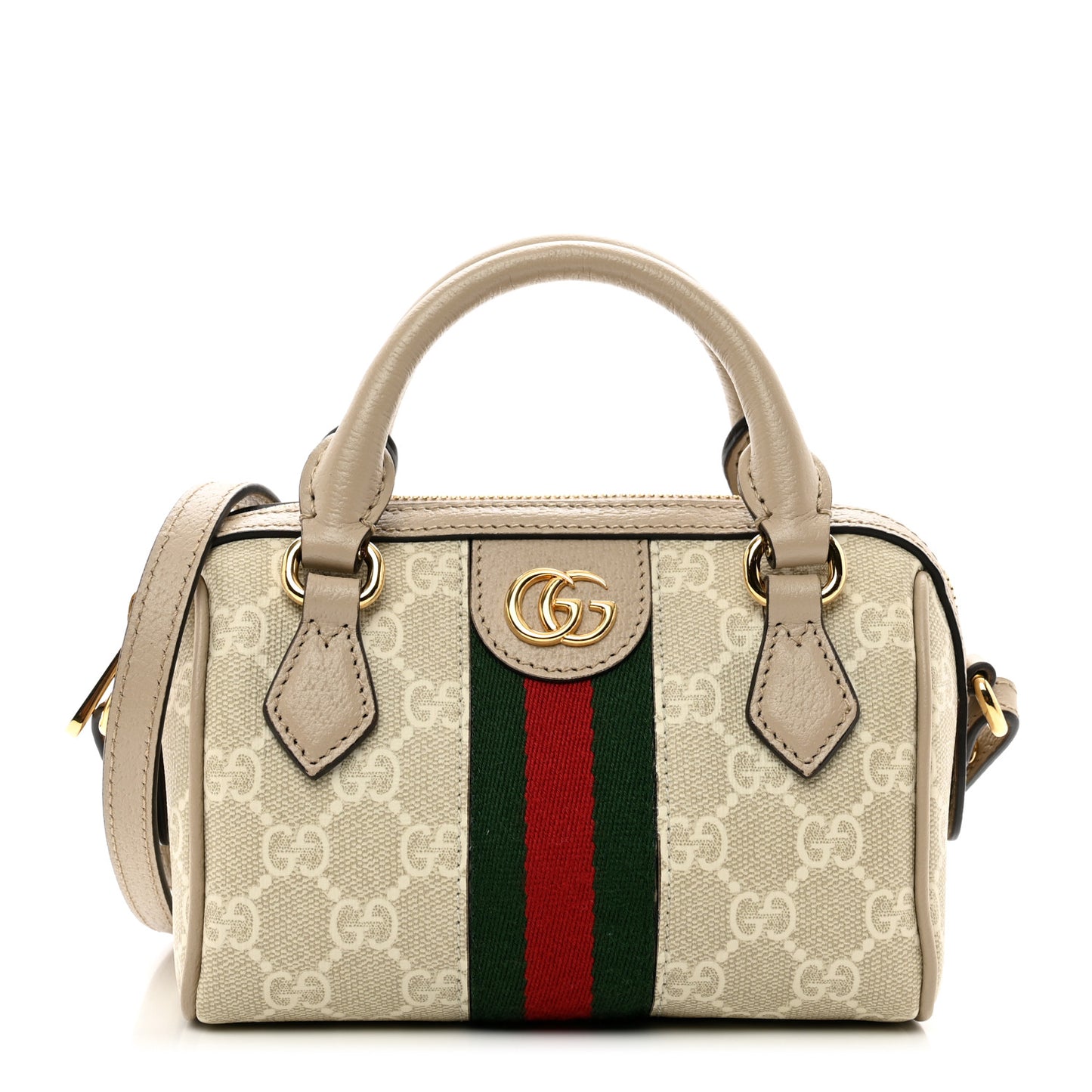 GG Supreme Monogram Textured Dollar Calfskin Web Super Mini Ophidia Top Handle Bowler Bag Beige Mystic White Oatmeal