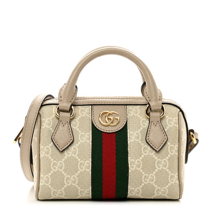 Gucci GG Supreme Monogram Textured Dollar Calfskin Web Super Mini Ophidia Top Handle Bowler Bag Beige Mystic White Oatmeal 1 of 11