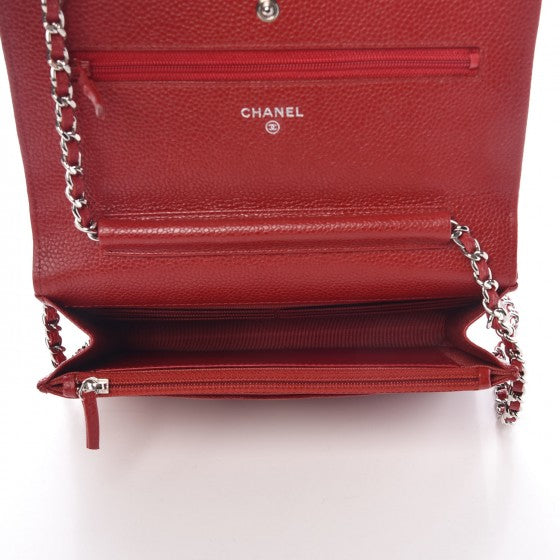 Caviar Quilted Wallet on Chain WOC Red