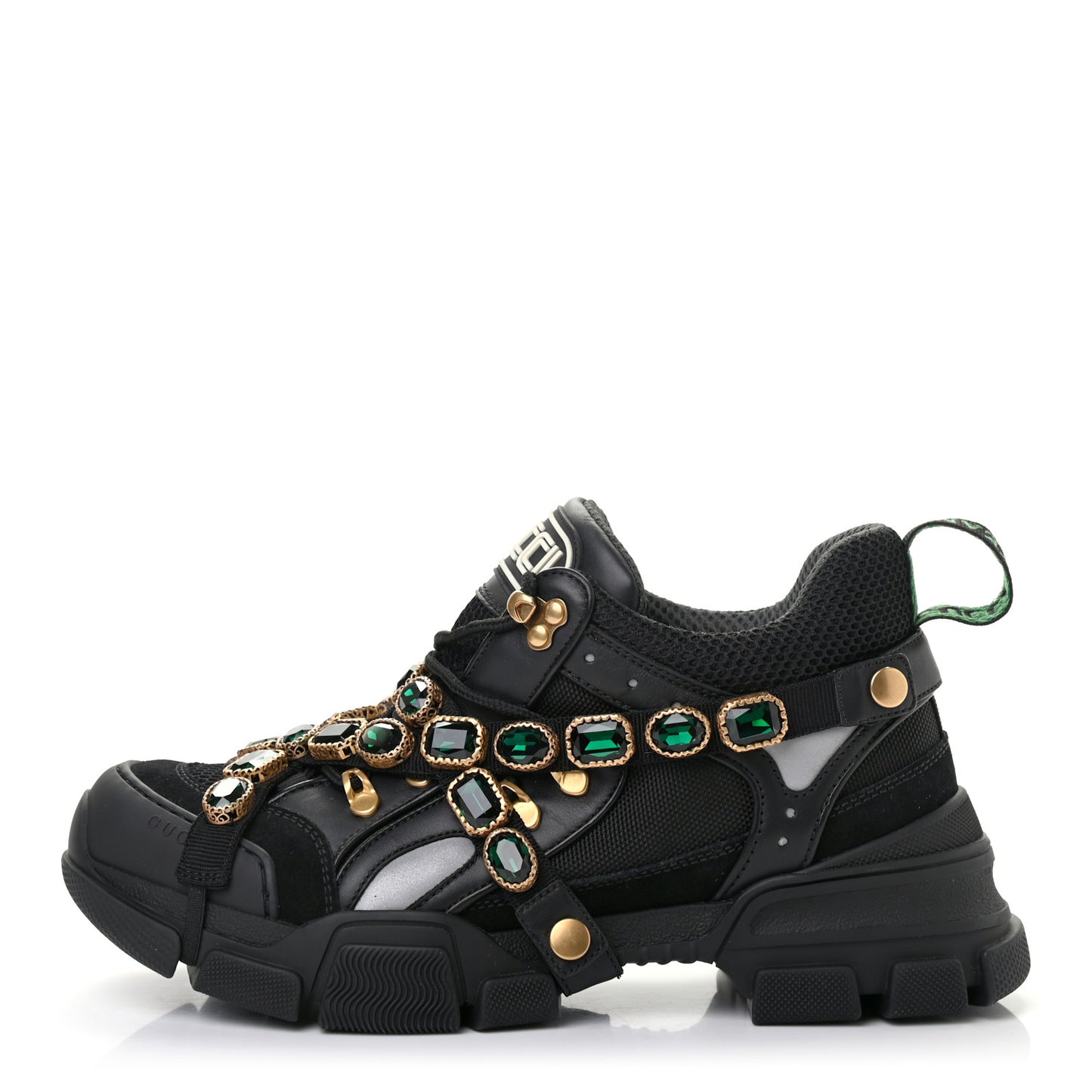 X SEGA Mesh Suede Calfskin Removable Crystals Womens Flashtrek Sneakers 41 Black Silver