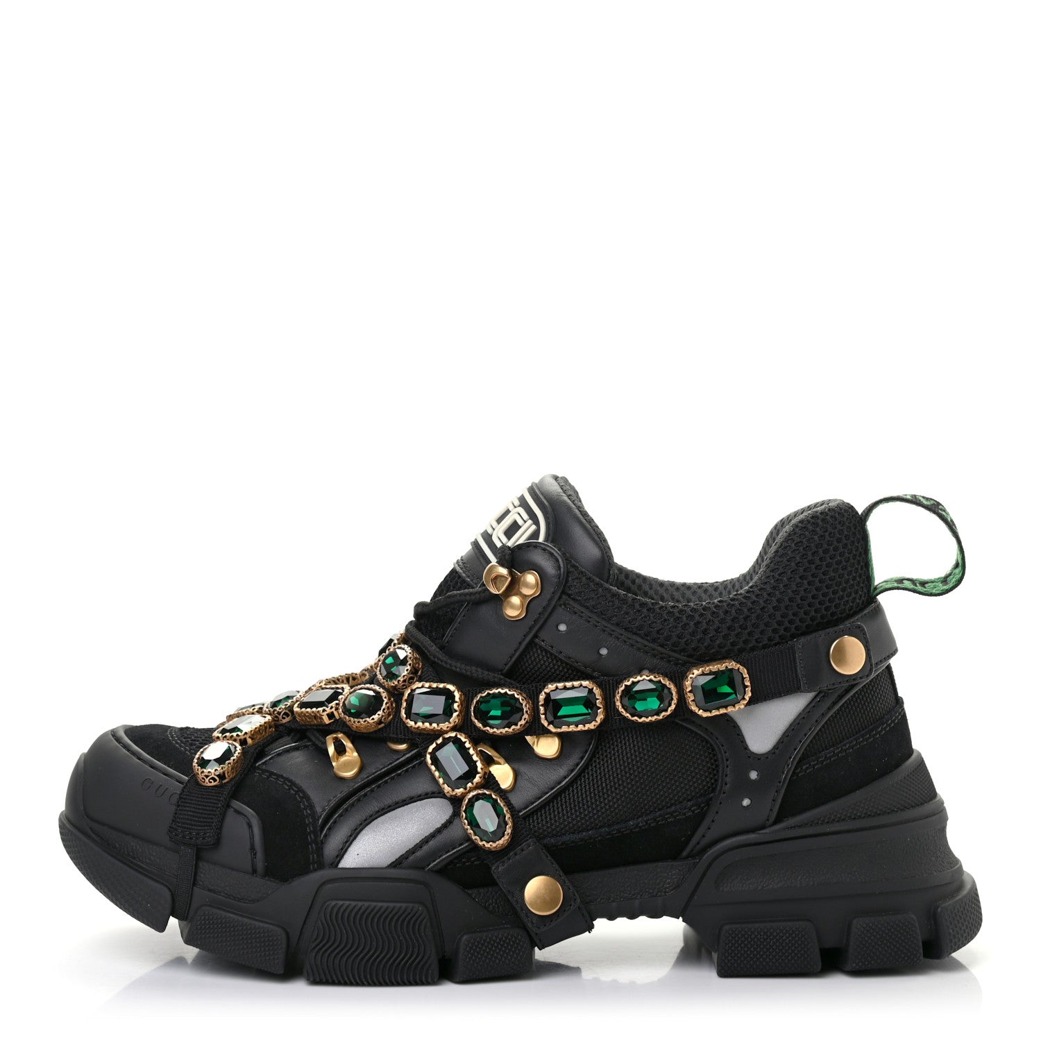Gucci X SEGA Mesh Suede Calfskin Removable Crystals Womens Flashtrek Sneakers 41 Black Silver 1 of 7