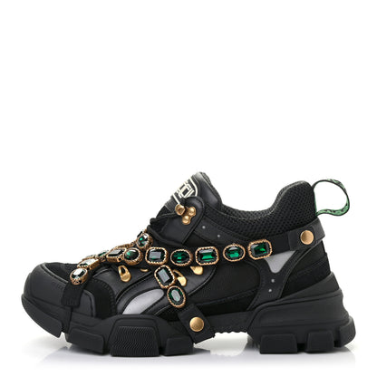 Gucci X SEGA Mesh Suede Calfskin Removable Crystals Womens Flashtrek Sneakers 41 Black Silver 1 of 7