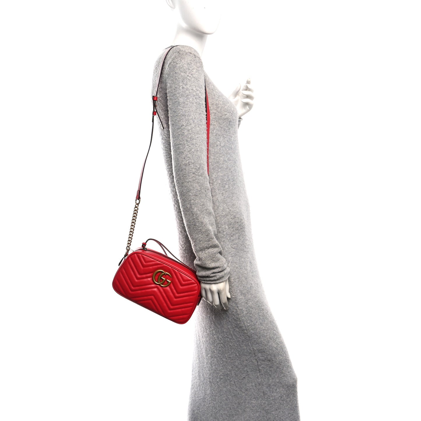 Calfskin Matelasse Small GG Marmont Chain Shoulder Bag Hibiscus Red