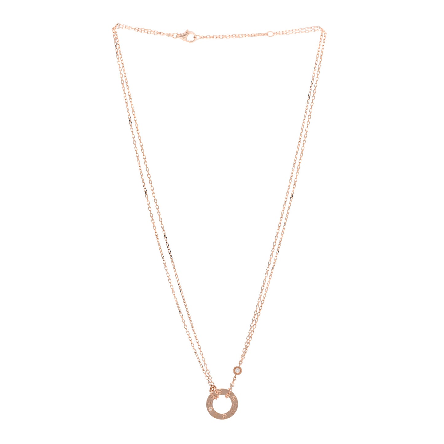 18K Pink Gold 2 Diamond LOVE Necklace