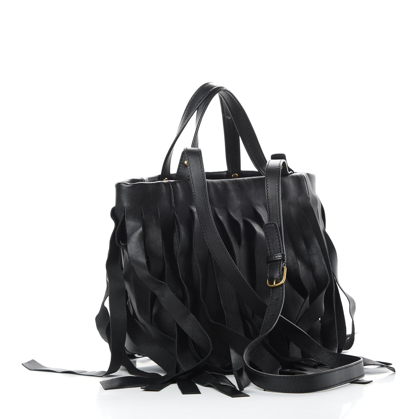 Calfskin XS Fringe Laundry Cabas Black