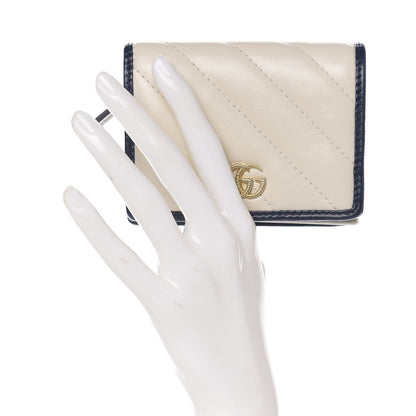 Gucci Vintage Effect Calfskin Matelasse Diagonal Torchon GG Marmont Card Case Wallet Mystic White Blue Agata 2 of 6