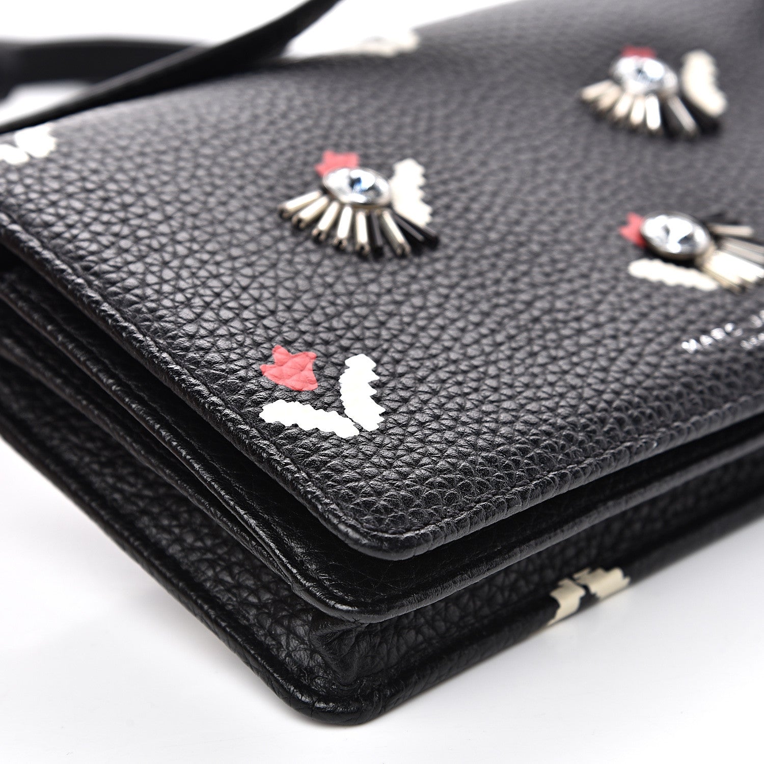 Marc Jacobs Grained Calfskin Embellished Tulip Print Wallet Crossbody Black Multicolor 7 of 12