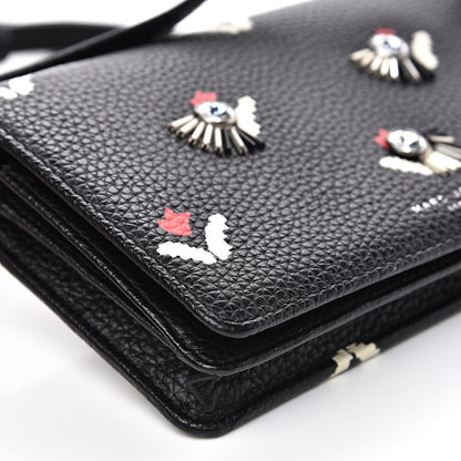 Marc Jacobs Grained Calfskin Embellished Tulip Print Wallet Crossbody Black Multicolor 7 of 12