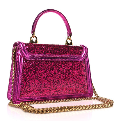 Dolce & Gabbana Glitter Metallic Lizard Small Devotion Top Handle Bag Fuchsia 3 of 10