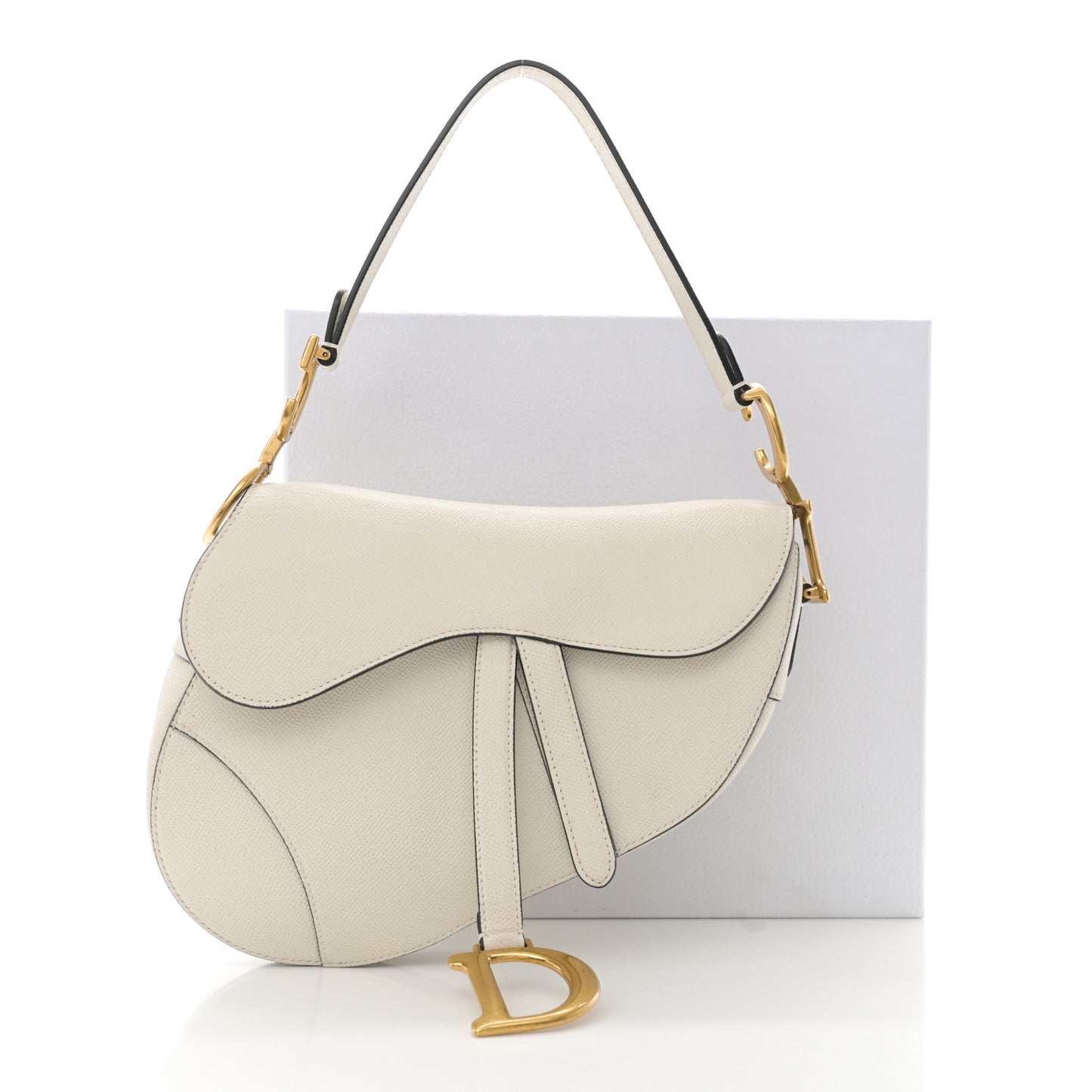 Grained Calfskin Saddle Bag White