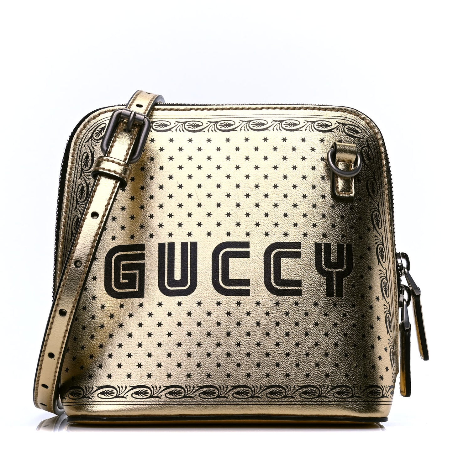 X SEGA Calfskin GUCCY Stars Mini Dome Shoulder Bag Gold