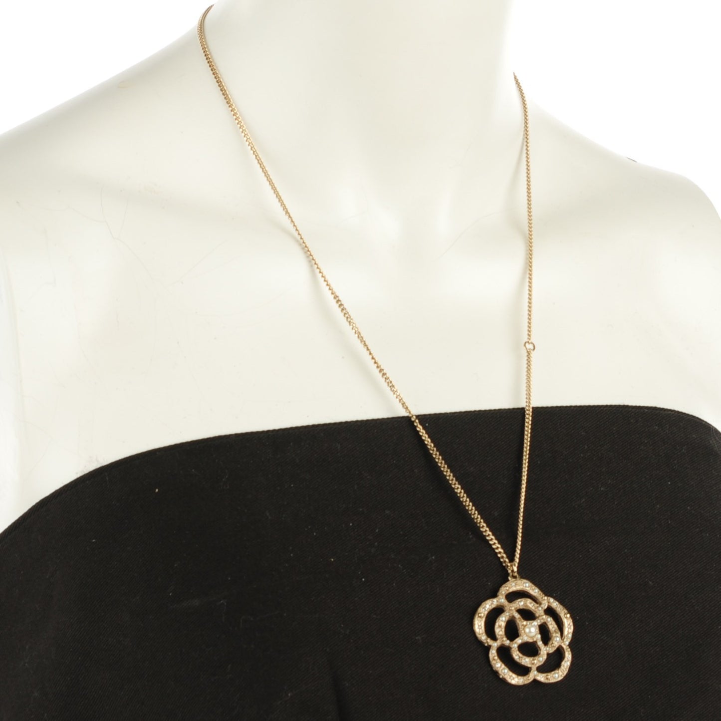 Crystal Pearl Camellia Necklace Gold