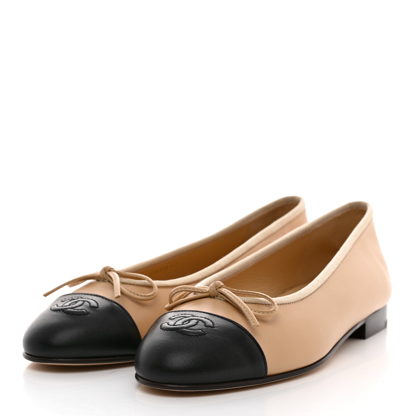 Lambskin Cap Toe CC Ballerina Flats 37.5 Beige Black