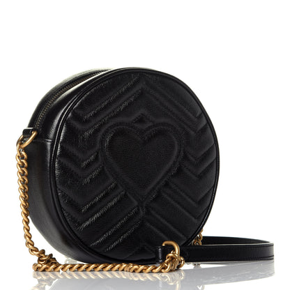 Gucci Azalea Calfskin Matelasse Heart Mini GG Marmont Round Shoulder Bag Black 3 of 10