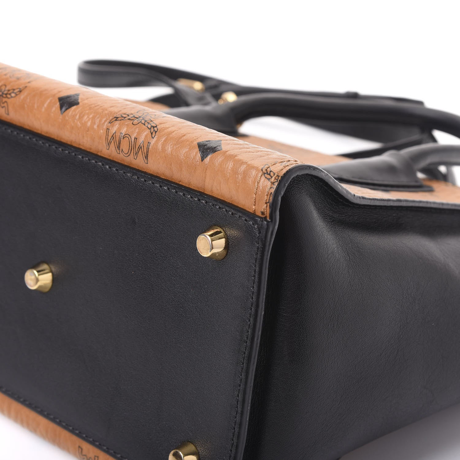 MCM Visetos Small Kathy Double Zip Tote Cognac Black 8 of 11