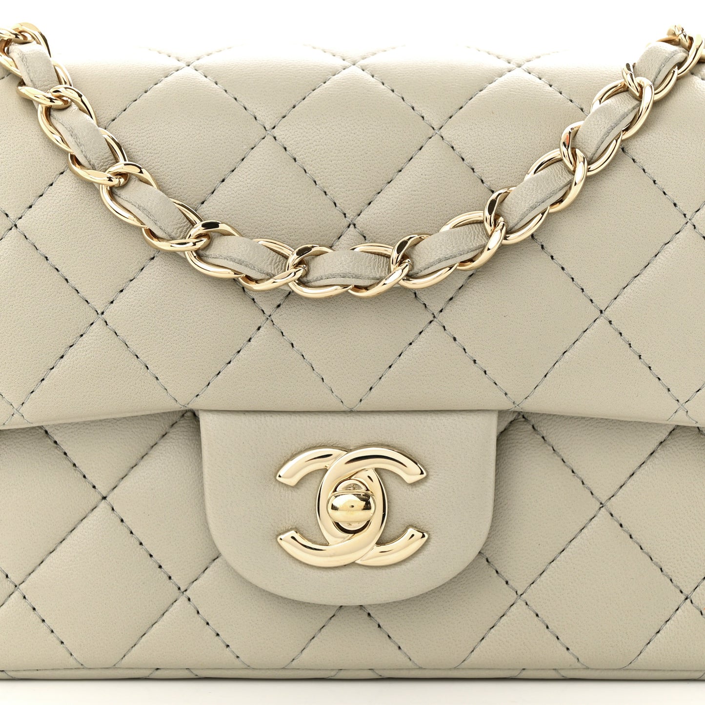 Lambskin Quilted Mini Rectangular Flap Grey