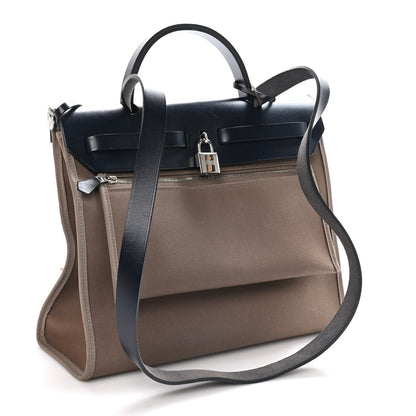 Hermes Toile Officier Vache Hunter Herbag Zip 31 PM Etoupe Bleu Indigo 4 of 11