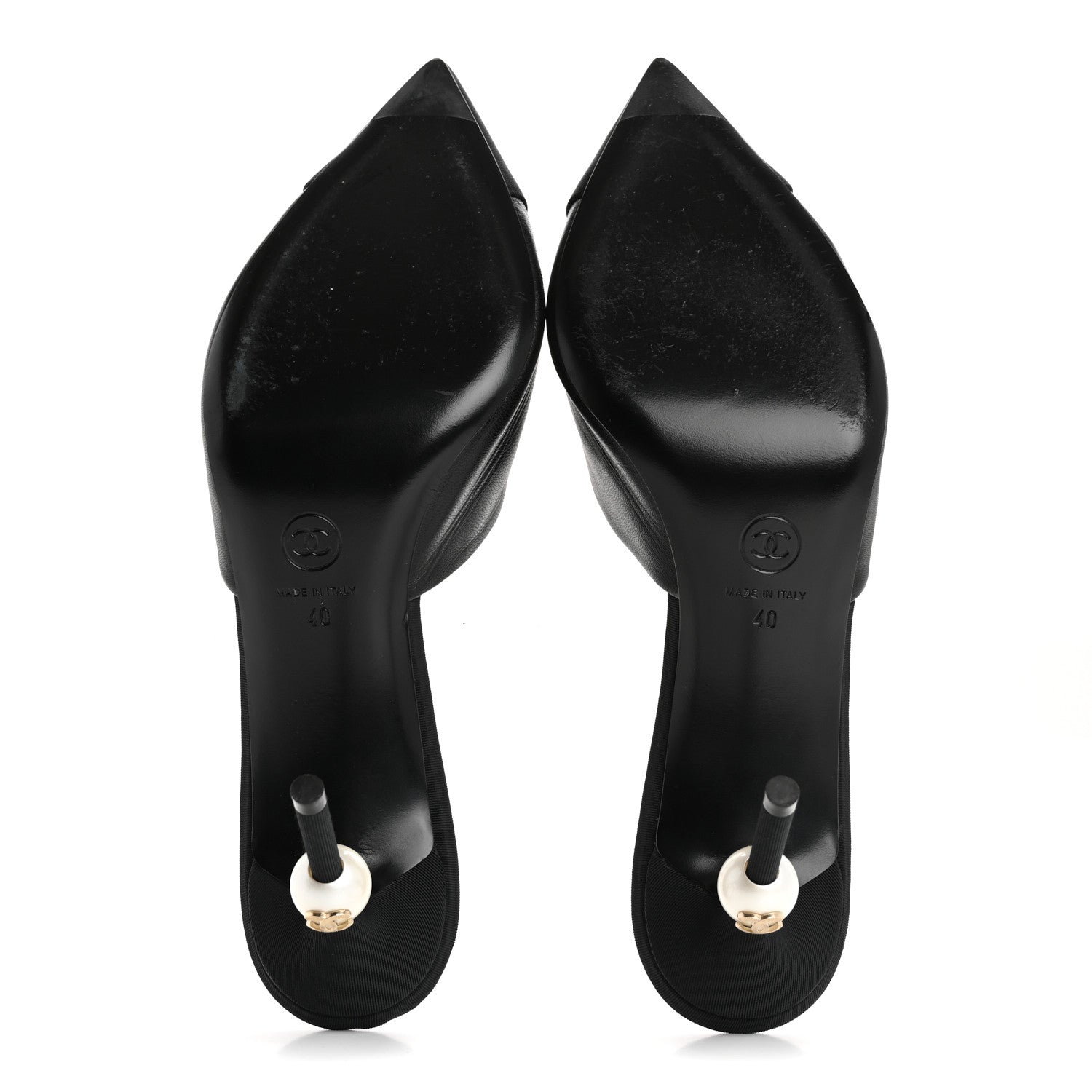 Chanel Goatskin Grosgrain Cap Toe Pearl Mule 40 Black 6 of 12
