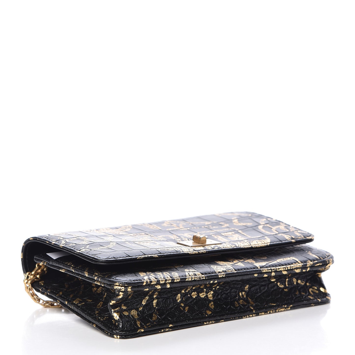 Calfskin Crocodile Embossed Graffiti 2.55 Cocodile Reissue Wallet On Chain WOC Black Gold