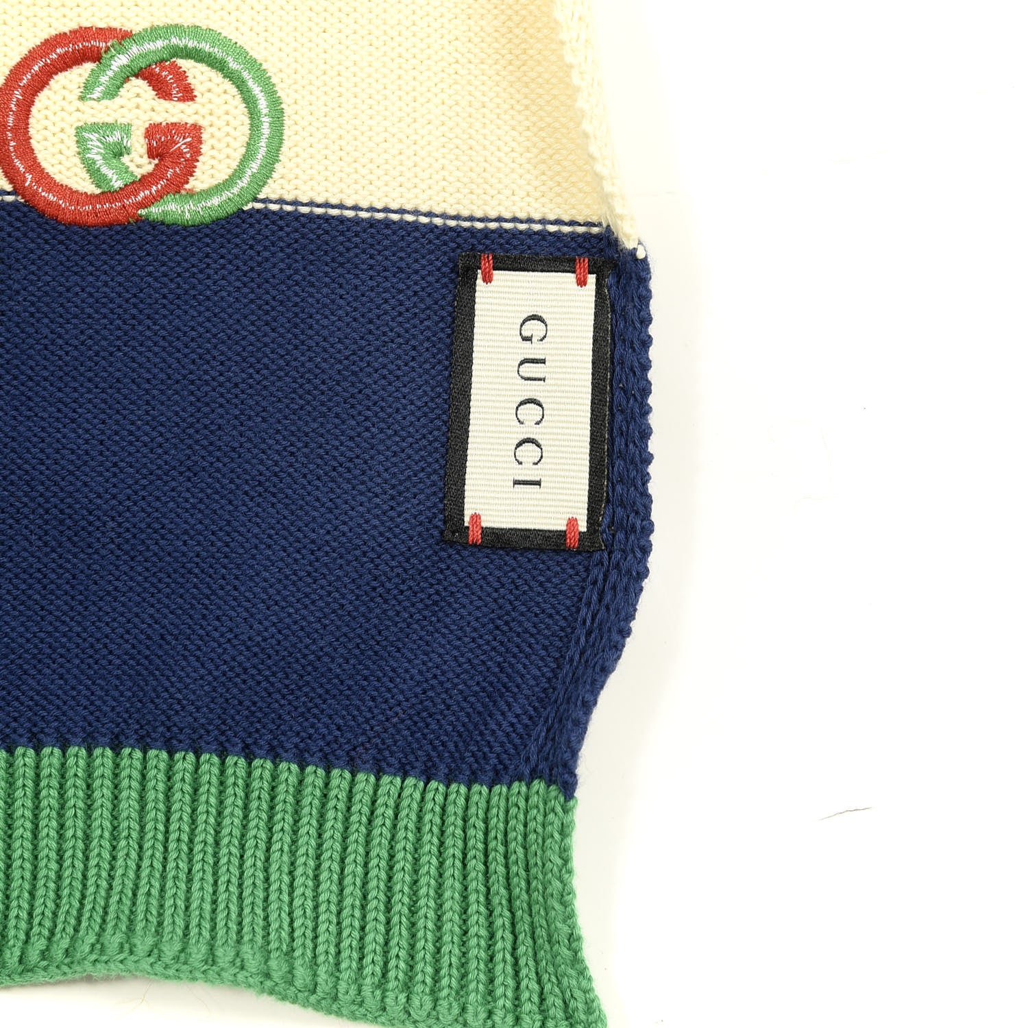 Gucci Cotton Striped Interlocking G Scarf Blue Green 3 of 4