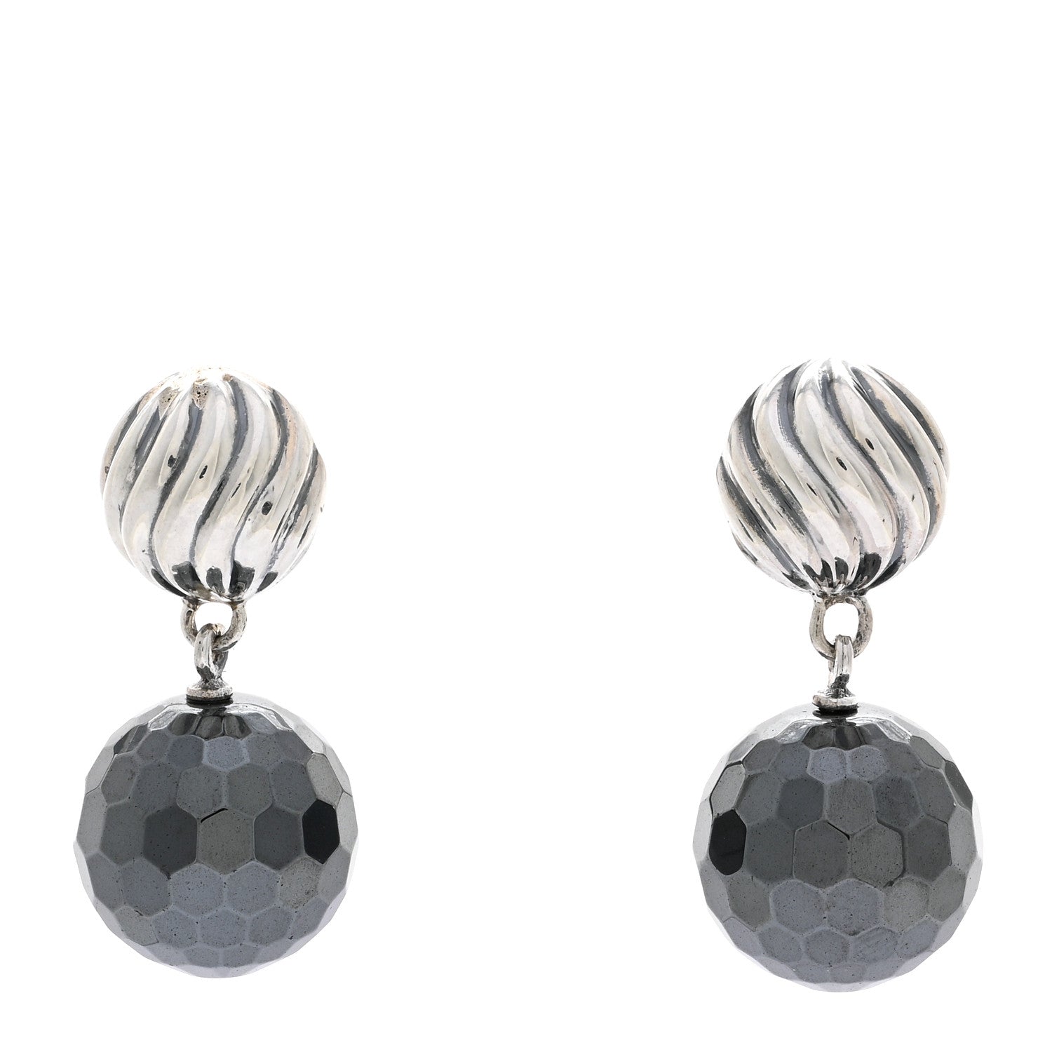 David Yurman Sterling Silver Hematine Sculpted Cable Drop Earrings 1 of 4